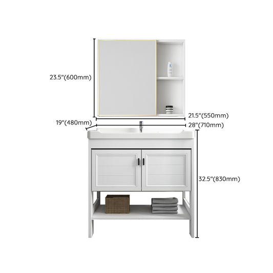 Freestanding Vanity Mirror 2 Doors Single Sink White Rectangular Shelving Included Vanity Clearhalo 'Bathroom Remodel & Bathroom Fixtures' 'Bathroom Vanities' 'bathroom_vanities' 'Home Improvement' 'home_improvement' 'home_improvement_bathroom_vanities' 7712372