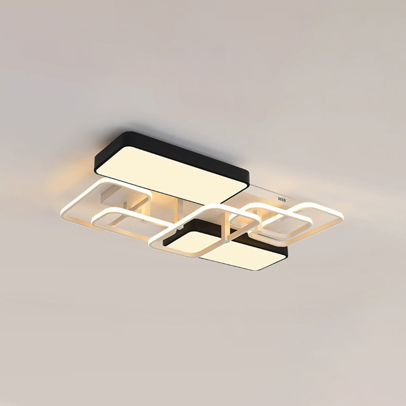 Black Rectangular Flush Ceiling Light Contemporary 23"/25.5" Wide LED Acrylic Ceiling Lighting for Living Room Clearhalo 'Ceiling Lights' 'Close To Ceiling Lights' 'Close to ceiling' 'Flush mount' Lighting' 771240