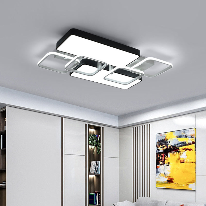 Black Rectangular Flush Ceiling Light Contemporary 23"/25.5" Wide LED Acrylic Ceiling Lighting for Living Room Clearhalo 'Ceiling Lights' 'Close To Ceiling Lights' 'Close to ceiling' 'Flush mount' Lighting' 771243