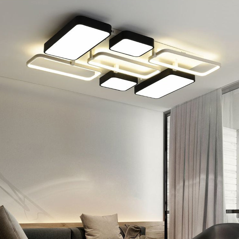 Black Rectangular Flush Ceiling Light Contemporary 23"/25.5" Wide LED Acrylic Ceiling Lighting for Living Room Black A Clearhalo 'Ceiling Lights' 'Close To Ceiling Lights' 'Close to ceiling' 'Flush mount' Lighting' 771247