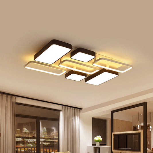 Black Rectangular Flush Ceiling Light Contemporary 23"/25.5" Wide LED Acrylic Ceiling Lighting for Living Room Clearhalo 'Ceiling Lights' 'Close To Ceiling Lights' 'Close to ceiling' 'Flush mount' Lighting' 771248