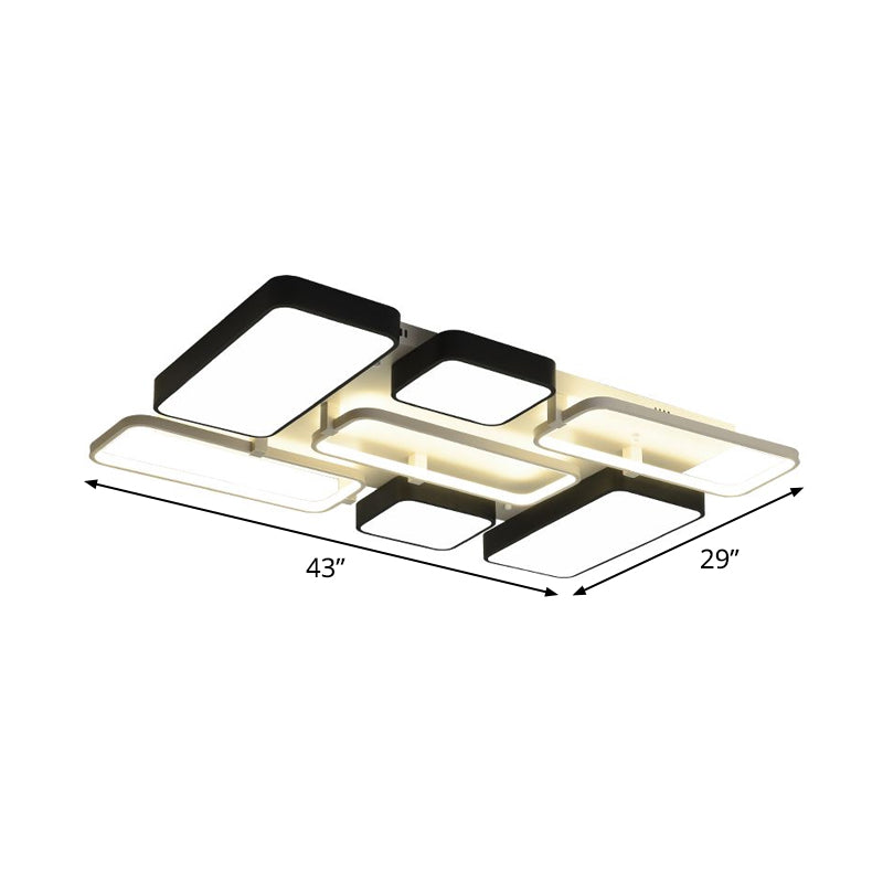 Black Rectangular Flush Ceiling Light Contemporary 23"/25.5" Wide LED Acrylic Ceiling Lighting for Living Room Clearhalo 'Ceiling Lights' 'Close To Ceiling Lights' 'Close to ceiling' 'Flush mount' Lighting' 771252