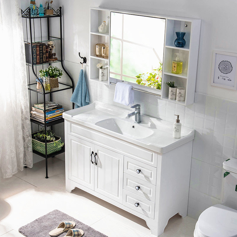 Wood Modern Sink Vanity Freestanding Bathroom Vanity with Mirror Clearhalo 'Bathroom Remodel & Bathroom Fixtures' 'Bathroom Vanities' 'bathroom_vanities' 'Home Improvement' 'home_improvement' 'home_improvement_bathroom_vanities' 7713085