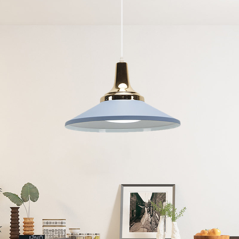 Modern Shallow Pyramid Pendant Lamp Aluminum 1 Bulb Polished Finish Pendant Light for Corridor Blue Clearhalo 'Ceiling Lights' 'Modern Pendants' 'Modern' 'Pendant Lights' 'Pendants' Lighting' 771418