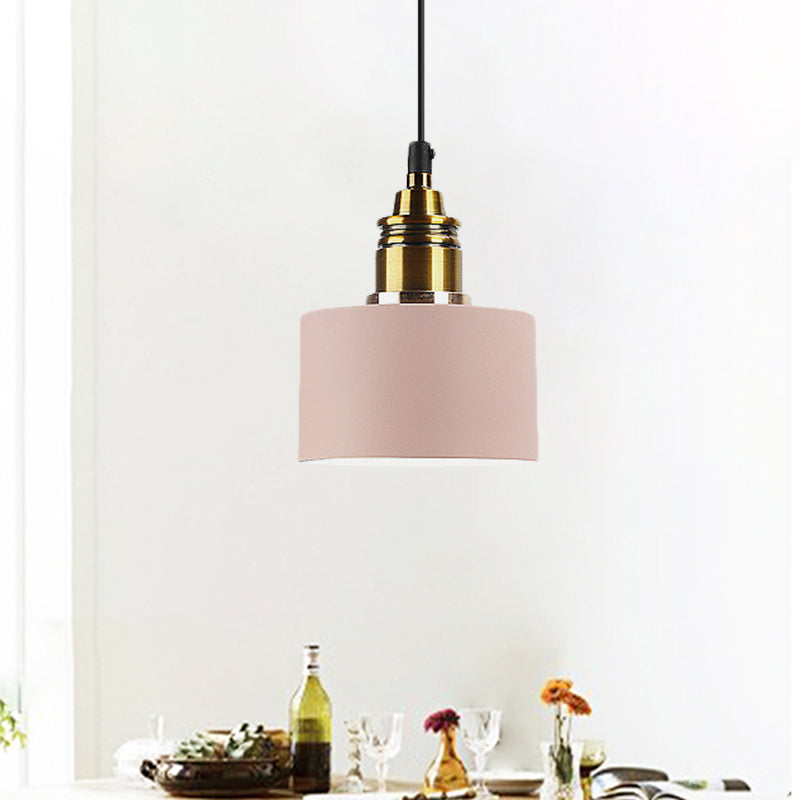 5"/12" Wide One Bulb Round Pendant Lamp Macaron Loft Metal Pendant Lighting with Brass Socket for Corridor Pink 5" Clearhalo 'Ceiling Lights' 'Modern Pendants' 'Modern' 'Pendant Lights' 'Pendants' Lighting' 771436