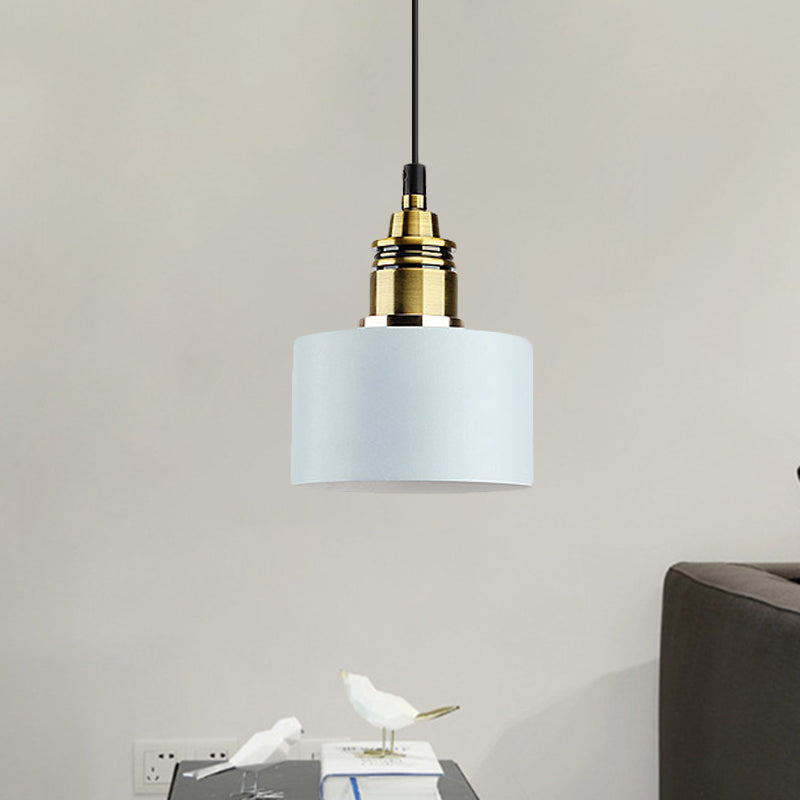 5"/12" Wide One Bulb Round Pendant Lamp Macaron Loft Metal Pendant Lighting with Brass Socket for Corridor Light Blue 5" Clearhalo 'Ceiling Lights' 'Modern Pendants' 'Modern' 'Pendant Lights' 'Pendants' Lighting' 771441