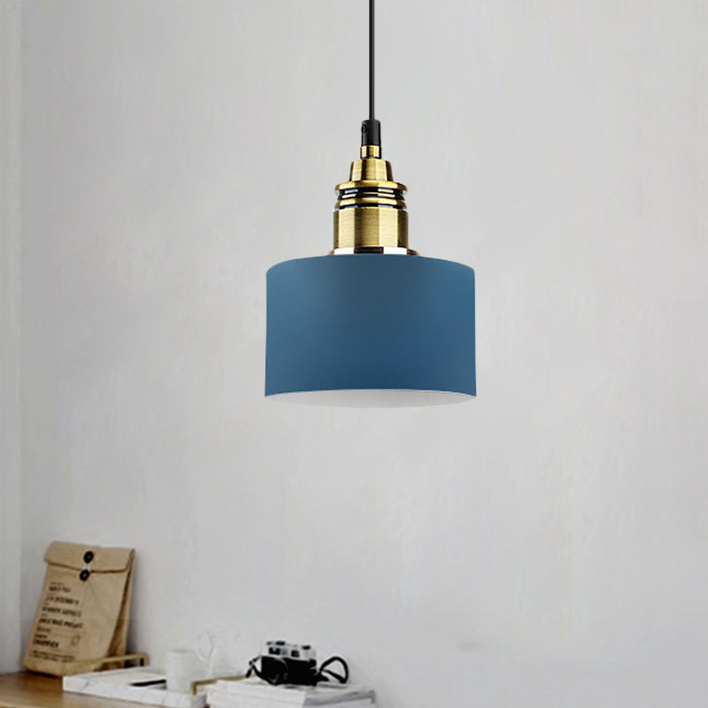 5"/12" Wide One Bulb Round Pendant Lamp Macaron Loft Metal Pendant Lighting with Brass Socket for Corridor Dark Blue 5" Clearhalo 'Ceiling Lights' 'Modern Pendants' 'Modern' 'Pendant Lights' 'Pendants' Lighting' 771444