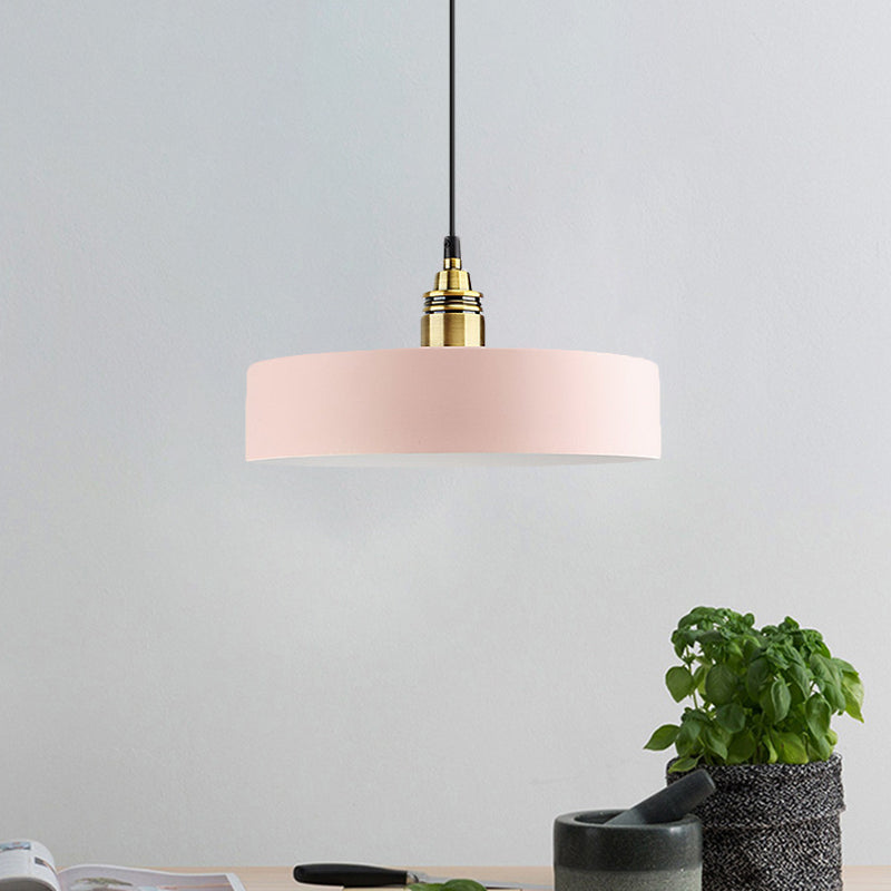 5"/12" Wide One Bulb Round Pendant Lamp Macaron Loft Metal Pendant Lighting with Brass Socket for Corridor Pink 12" Clearhalo 'Ceiling Lights' 'Modern Pendants' 'Modern' 'Pendant Lights' 'Pendants' Lighting' 771447