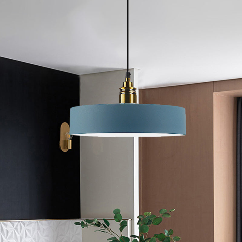 5"/12" Wide One Bulb Round Pendant Lamp Macaron Loft Metal Pendant Lighting with Brass Socket for Corridor Dark Blue 12" Clearhalo 'Ceiling Lights' 'Modern Pendants' 'Modern' 'Pendant Lights' 'Pendants' Lighting' 771453