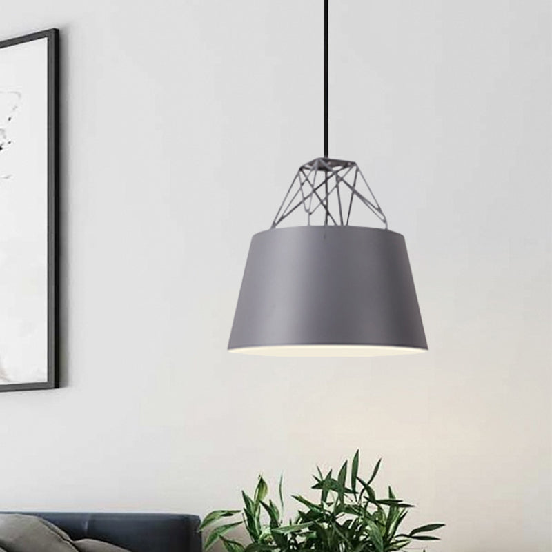 Aluminum Drum Shape Hanging Light Restaurant 1 Light Modern Pendant Light with Iron Wire Grey Clearhalo 'Ceiling Lights' 'Modern Pendants' 'Modern' 'Pendant Lights' 'Pendants' Lighting' 771464