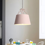 Metallic Bucket Shade Pendant Light Restaurant Cage 1 Head Macaron Style Hanging Lamp with Iron Wire Pink Clearhalo 'Ceiling Lights' 'Modern Pendants' 'Modern' 'Pendant Lights' 'Pendants' Lighting' 771467