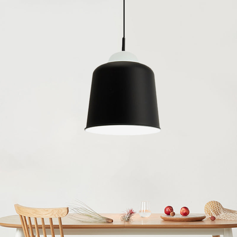 Metal Suspension Light Single Light Simple Style Monochrome Black/Grey/White Hanging Lamp for Study Room Black 10" Clearhalo 'Ceiling Lights' 'Modern Pendants' 'Modern' 'Pendant Lights' 'Pendants' Lighting' 771481