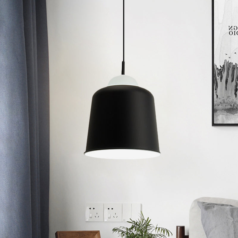 Metal Suspension Light Single Light Simple Style Monochrome Black/Grey/White Hanging Lamp for Study Room Clearhalo 'Ceiling Lights' 'Modern Pendants' 'Modern' 'Pendant Lights' 'Pendants' Lighting' 771482