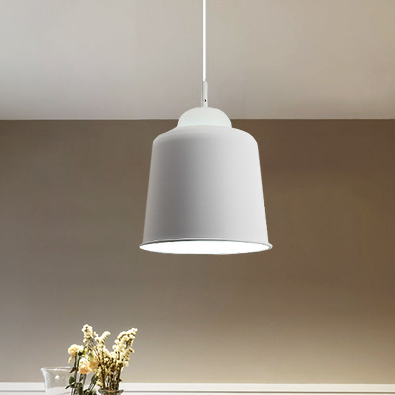 Metal Suspension Light Single Light Simple Style Monochrome Black/Grey/White Hanging Lamp for Study Room White 10" Clearhalo 'Ceiling Lights' 'Modern Pendants' 'Modern' 'Pendant Lights' 'Pendants' Lighting' 771486