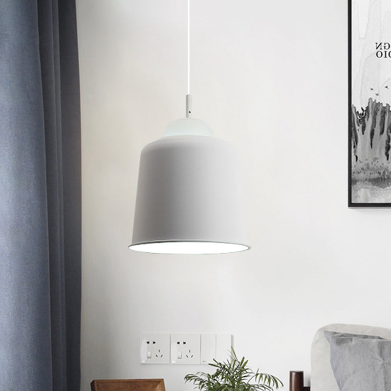 Metal Suspension Light Single Light Simple Style Monochrome Black/Grey/White Hanging Lamp for Study Room Clearhalo 'Ceiling Lights' 'Modern Pendants' 'Modern' 'Pendant Lights' 'Pendants' Lighting' 771487