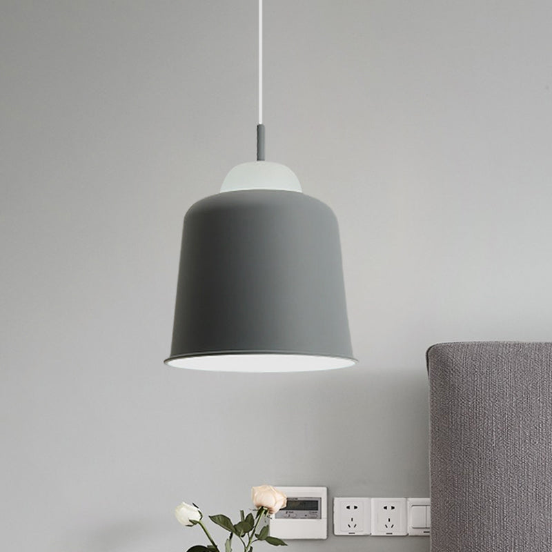 Metal Suspension Light Single Light Simple Style Monochrome Black/Grey/White Hanging Lamp for Study Room Grey 10" Clearhalo 'Ceiling Lights' 'Modern Pendants' 'Modern' 'Pendant Lights' 'Pendants' Lighting' 771489