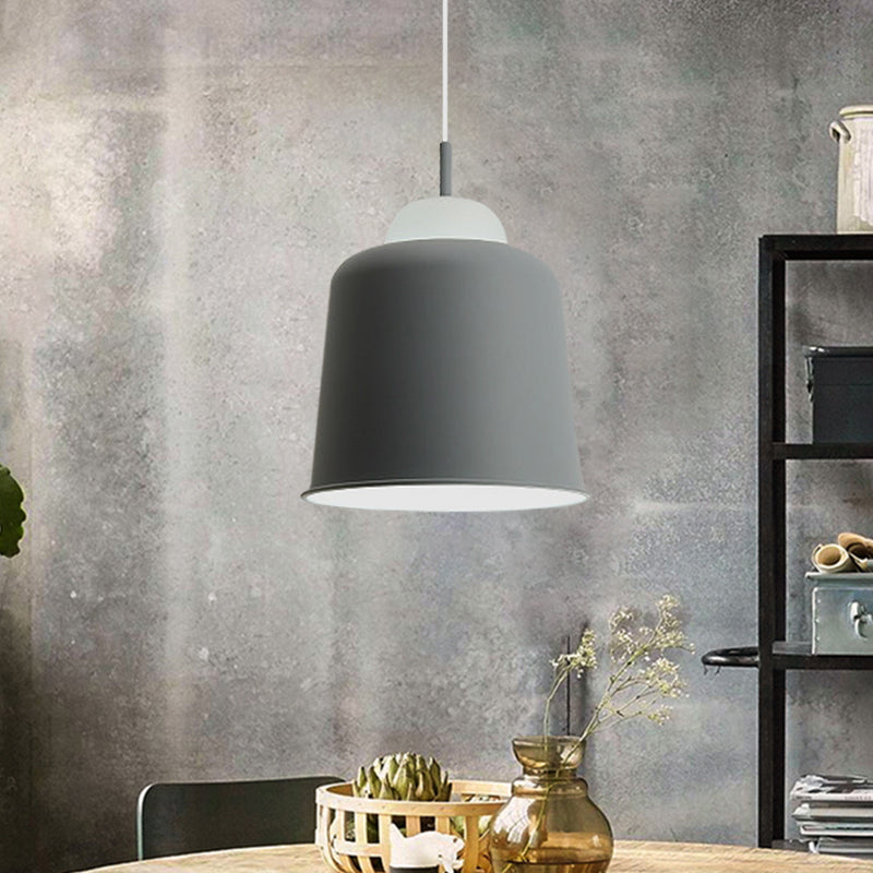 Metal Suspension Light Single Light Simple Style Monochrome Black/Grey/White Hanging Lamp for Study Room Clearhalo 'Ceiling Lights' 'Modern Pendants' 'Modern' 'Pendant Lights' 'Pendants' Lighting' 771490