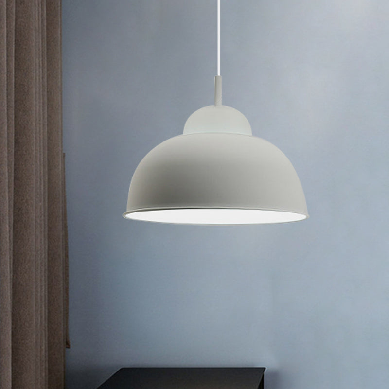 Metal Suspension Light Single Light Simple Style Monochrome Black/Grey/White Hanging Lamp for Study Room White 12" Clearhalo 'Ceiling Lights' 'Modern Pendants' 'Modern' 'Pendant Lights' 'Pendants' Lighting' 771496