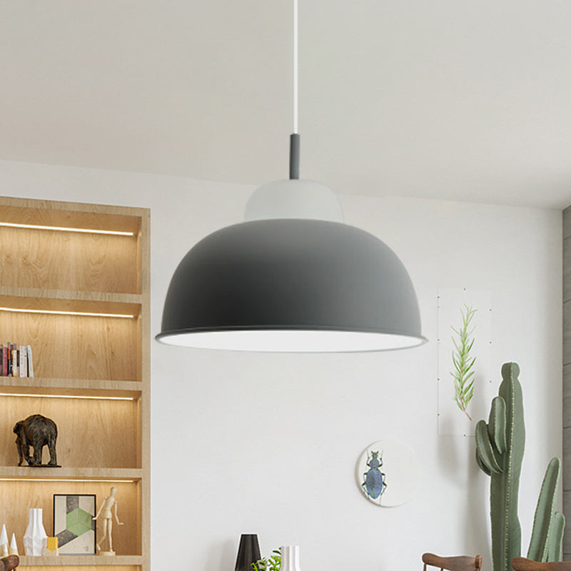 Metal Suspension Light Single Light Simple Style Monochrome Black/Grey/White Hanging Lamp for Study Room Grey 12" Clearhalo 'Ceiling Lights' 'Modern Pendants' 'Modern' 'Pendant Lights' 'Pendants' Lighting' 771499