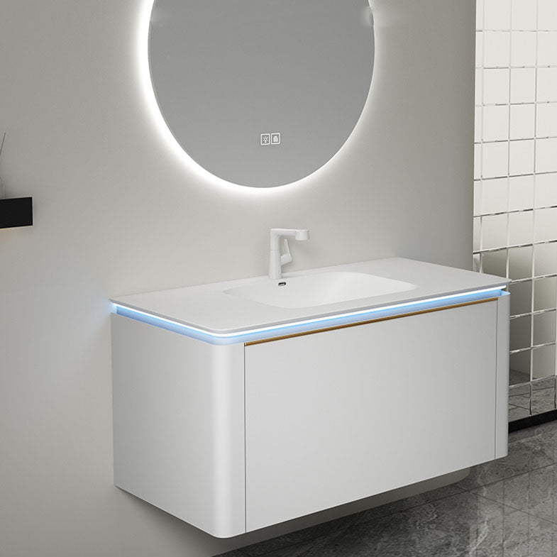 Modern Metal White Wall Mount Bathroom Sink Vanity Faucet Included with Mirror Clearhalo 'Bathroom Remodel & Bathroom Fixtures' 'Bathroom Vanities' 'bathroom_vanities' 'Home Improvement' 'home_improvement' 'home_improvement_bathroom_vanities' 7715169