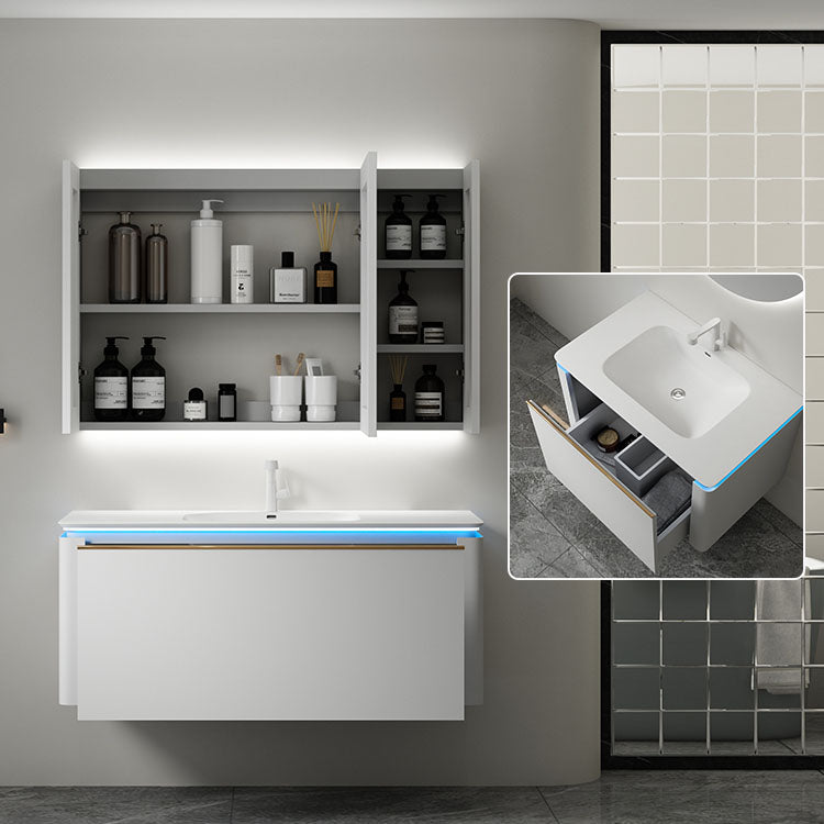 Modern Metal White Wall Mount Bathroom Sink Vanity Faucet Included with Mirror Clearhalo 'Bathroom Remodel & Bathroom Fixtures' 'Bathroom Vanities' 'bathroom_vanities' 'Home Improvement' 'home_improvement' 'home_improvement_bathroom_vanities' 7715175