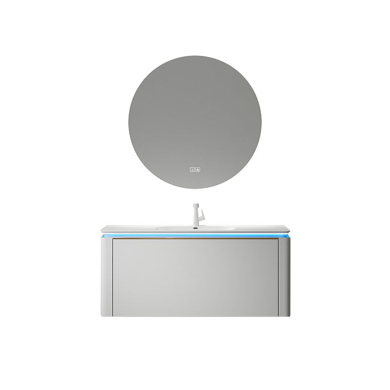 Modern Metal White Wall Mount Bathroom Sink Vanity Faucet Included with Mirror Vanity & Faucet & Round Mirror 40"L x 19"W x 18"H Clearhalo 'Bathroom Remodel & Bathroom Fixtures' 'Bathroom Vanities' 'bathroom_vanities' 'Home Improvement' 'home_improvement' 'home_improvement_bathroom_vanities' 7715193