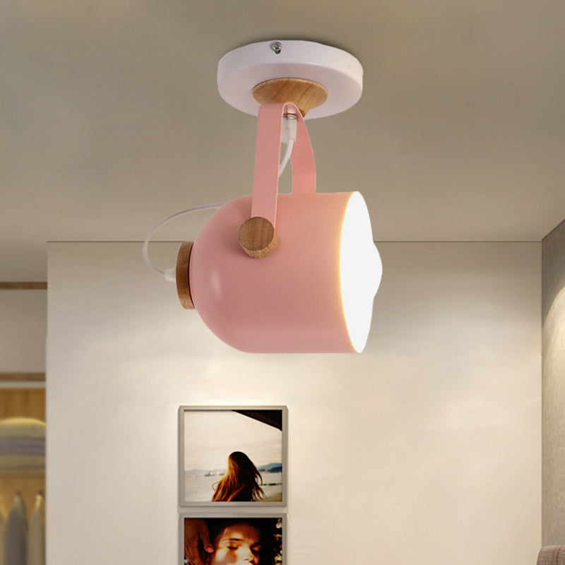 1 Light Cup Shade Flush Ceiling Light Rotatable Macaron Loft Metallic Ceiling Lamp for Bathroom Pink Clearhalo 'Ceiling Lights' 'Close To Ceiling Lights' 'Close to ceiling' 'Semi-flushmount' Lighting' 771542