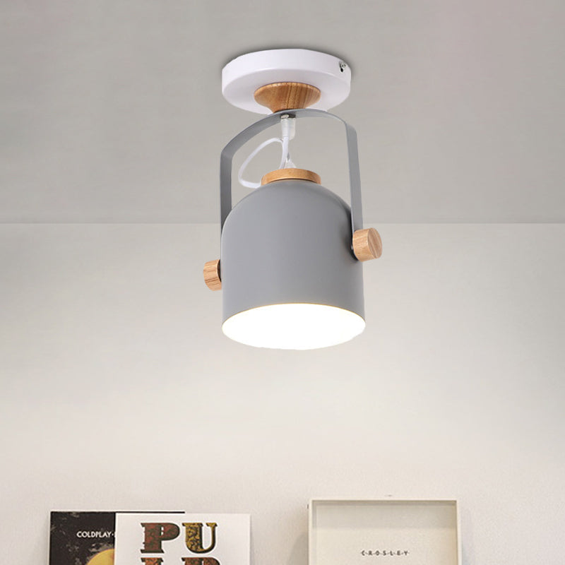 1 Light Cup Shade Flush Ceiling Light Rotatable Macaron Loft Metallic Ceiling Lamp for Bathroom Grey Clearhalo 'Ceiling Lights' 'Close To Ceiling Lights' 'Close to ceiling' 'Semi-flushmount' Lighting' 771545