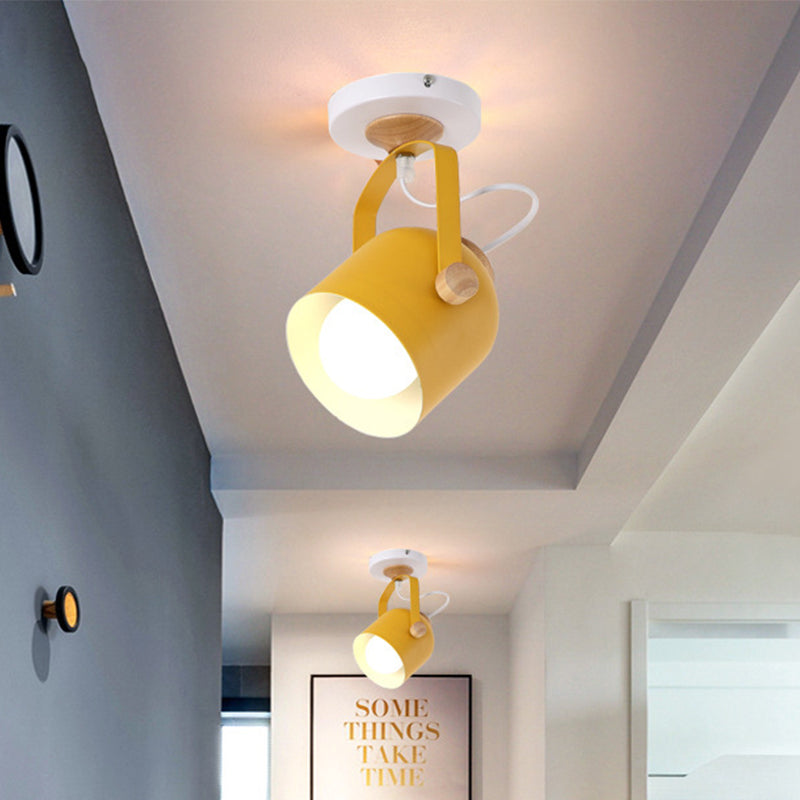 1 Light Cup Shade Flush Ceiling Light Rotatable Macaron Loft Metallic Ceiling Lamp for Bathroom Yellow Clearhalo 'Ceiling Lights' 'Close To Ceiling Lights' 'Close to ceiling' 'Semi-flushmount' Lighting' 771551