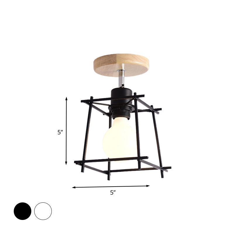 5"/6"/12" Wide Iron Wire Frame Flush Mount Light for Porch Rotatable 1 Head Contemporary Ceiling Light Clearhalo 'Ceiling Lights' 'Close To Ceiling Lights' 'Close to ceiling' 'Semi-flushmount' Lighting' 771565