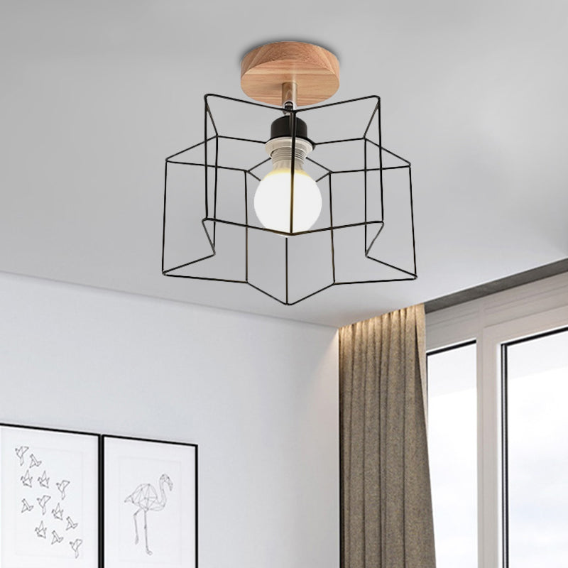 5"/6"/12" Wide Iron Wire Frame Flush Mount Light for Porch Rotatable 1 Head Contemporary Ceiling Light Clearhalo 'Ceiling Lights' 'Close To Ceiling Lights' 'Close to ceiling' 'Semi-flushmount' Lighting' 771570