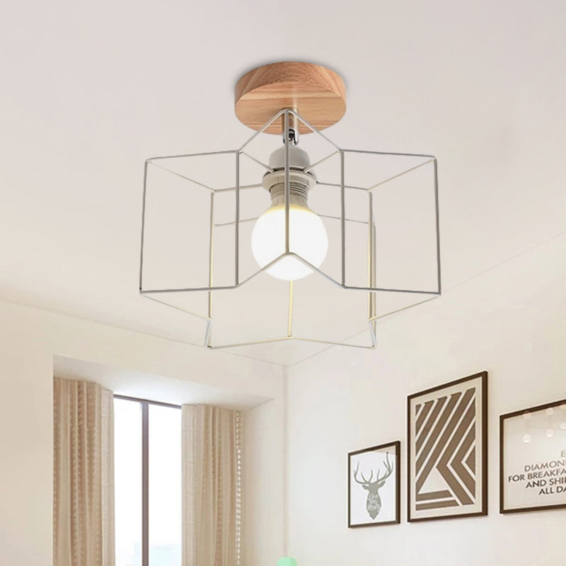 5"/6"/12" Wide Iron Wire Frame Flush Mount Light for Porch Rotatable 1 Head Contemporary Ceiling Light White 12" Clearhalo 'Ceiling Lights' 'Close To Ceiling Lights' 'Close to ceiling' 'Semi-flushmount' Lighting' 771573