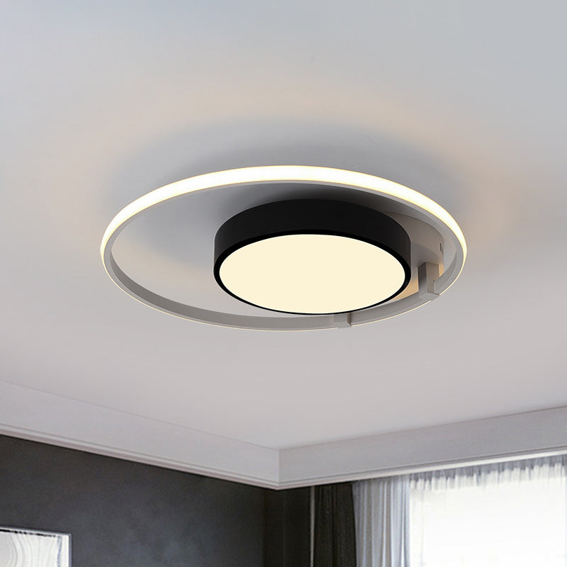 Circular Acrylic Flush Ceiling Light Modern Stylish 2/3 Lights Black Finish Ceiling Mount Fixture for Living Room 2 Black Clearhalo 'Ceiling Lights' 'Close To Ceiling Lights' 'Close to ceiling' 'Flush mount' Lighting' 771638