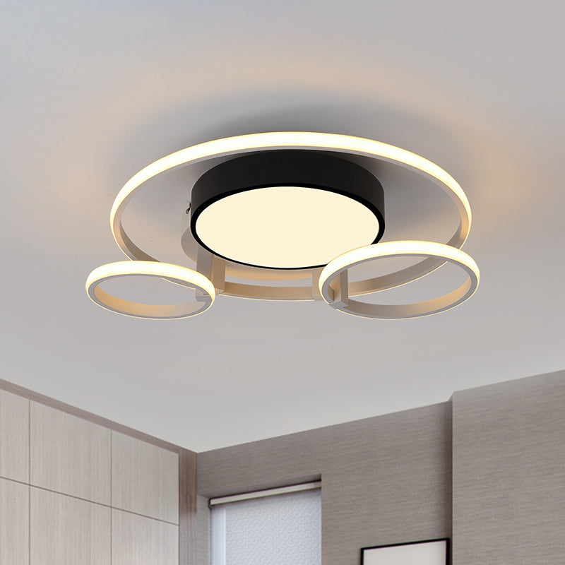 Circular Acrylic Flush Ceiling Light Modern Stylish 2/3 Lights Black Finish Ceiling Mount Fixture for Living Room 3 Black Clearhalo 'Ceiling Lights' 'Close To Ceiling Lights' 'Close to ceiling' 'Flush mount' Lighting' 771643