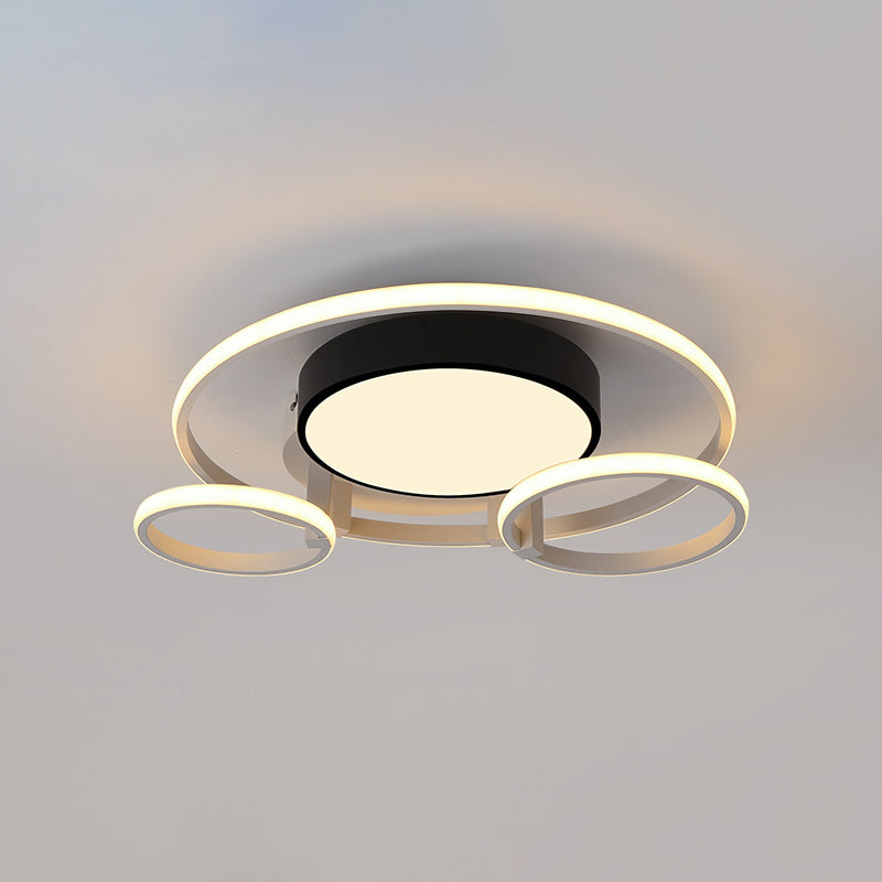 Circular Acrylic Flush Ceiling Light Modern Stylish 2/3 Lights Black Finish Ceiling Mount Fixture for Living Room Clearhalo 'Ceiling Lights' 'Close To Ceiling Lights' 'Close to ceiling' 'Flush mount' Lighting' 771646