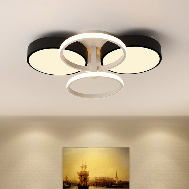 Circular Acrylic Flush Ceiling Light Modern Stylish 2/3 Lights Black Finish Ceiling Mount Fixture for Living Room 4 Black Clearhalo 'Ceiling Lights' 'Close To Ceiling Lights' 'Close to ceiling' 'Flush mount' Lighting' 771648