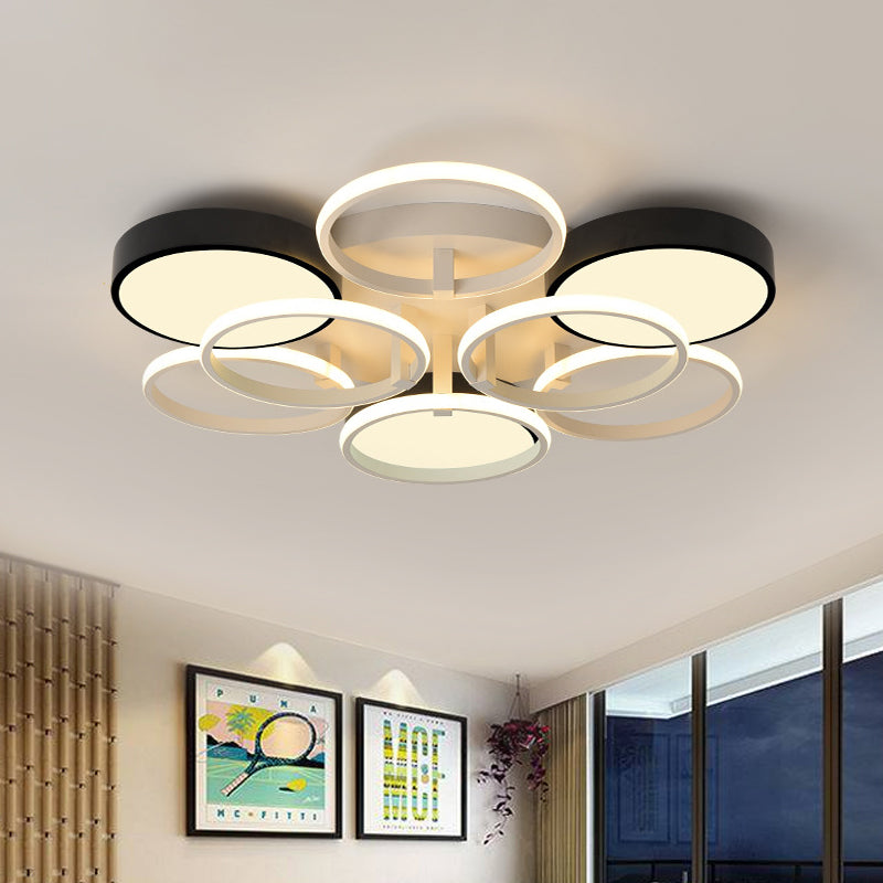 Circular Acrylic Flush Ceiling Light Modern Stylish 2/3 Lights Black Finish Ceiling Mount Fixture for Living Room 9 Black Clearhalo 'Ceiling Lights' 'Close To Ceiling Lights' 'Close to ceiling' 'Flush mount' Lighting' 771653