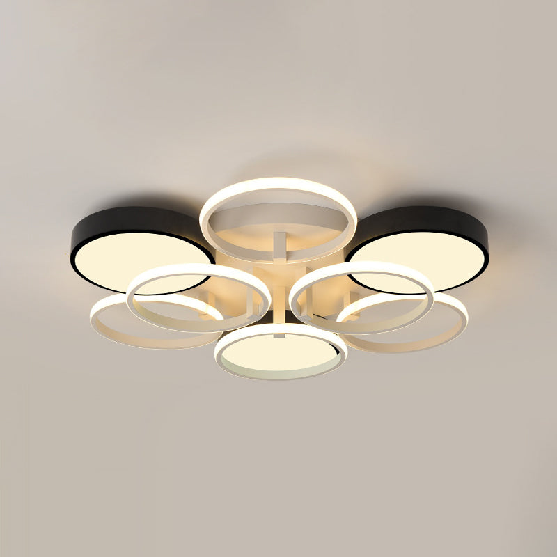 Circular Acrylic Flush Ceiling Light Modern Stylish 2/3 Lights Black Finish Ceiling Mount Fixture for Living Room Clearhalo 'Ceiling Lights' 'Close To Ceiling Lights' 'Close to ceiling' 'Flush mount' Lighting' 771656