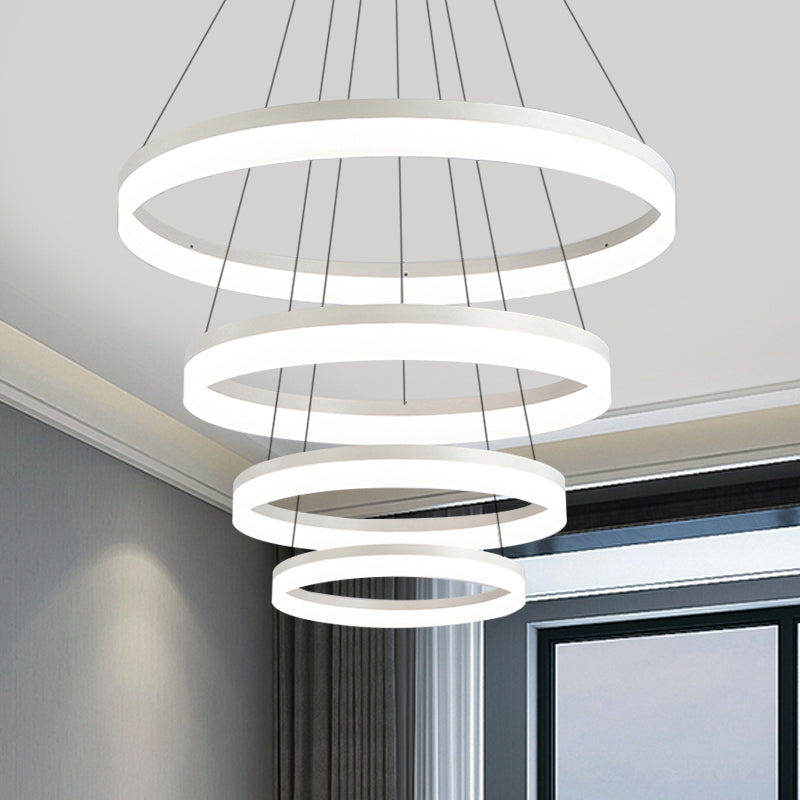 Minimalist Loop Acrylic Drop Pendant LED 4/5 Lights Ceiling Chandelier Lighting Fixture in Warm/White Light 4 White Clearhalo 'Ceiling Lights' 'Chandeliers' 'Modern Chandeliers' 'Modern' Lighting' 771809