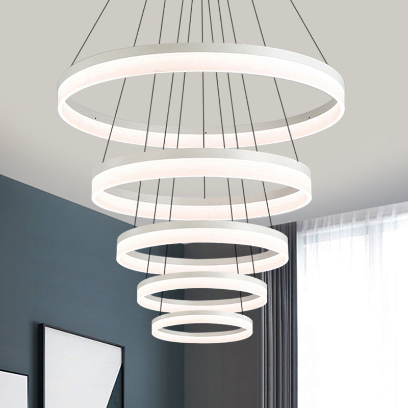 Minimalist Loop Acrylic Drop Pendant LED 4/5 Lights Ceiling Chandelier Lighting Fixture in Warm/White Light 5 White Clearhalo 'Ceiling Lights' 'Chandeliers' 'Modern Chandeliers' 'Modern' Lighting' 771814