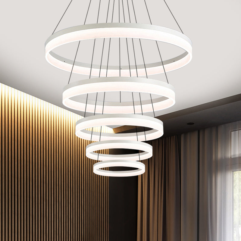 Minimalist Loop Acrylic Drop Pendant LED 4/5 Lights Ceiling Chandelier Lighting Fixture in Warm/White Light Clearhalo 'Ceiling Lights' 'Chandeliers' 'Modern Chandeliers' 'Modern' Lighting' 771815