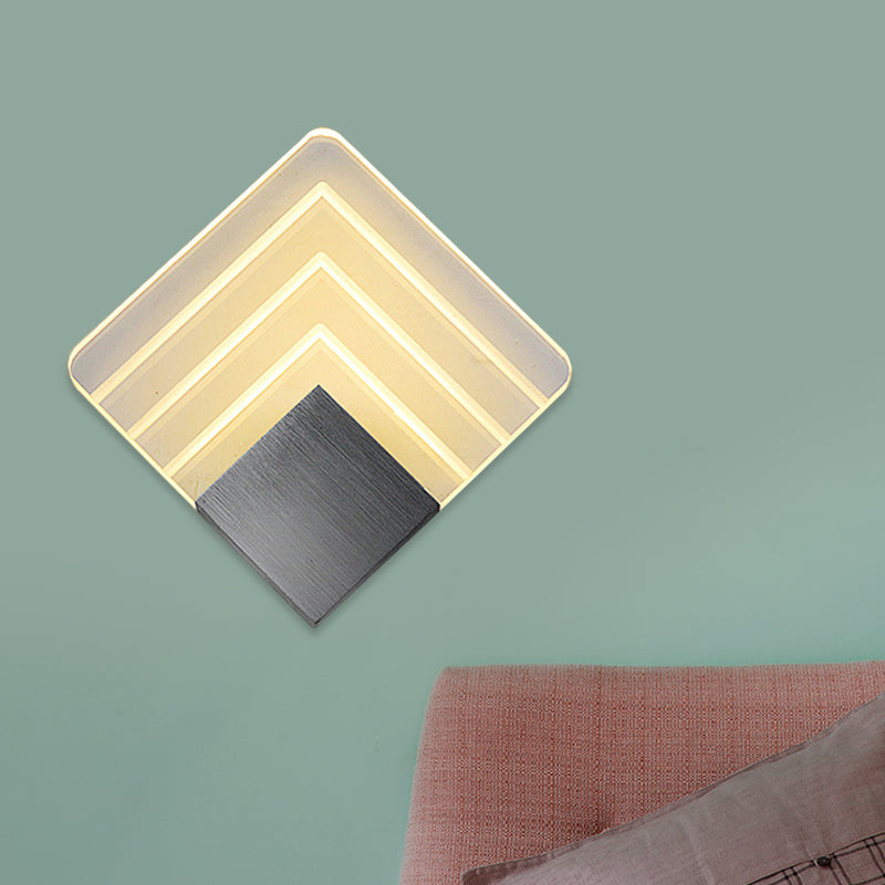 5.5"/8" Wide Square LED Wall Sconce Simplicity Acrylic LED Aged Silver/Black Wall Light Sconce Aged Silver Clearhalo 'Modern wall lights' 'Modern' 'Wall Lamps & Sconces' 'Wall Lights' Lighting' 771819