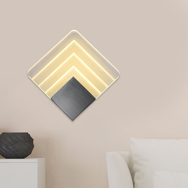 5.5"/8" Wide Square LED Wall Sconce Simplicity Acrylic LED Aged Silver/Black Wall Light Sconce Clearhalo 'Modern wall lights' 'Modern' 'Wall Lamps & Sconces' 'Wall Lights' Lighting' 771820