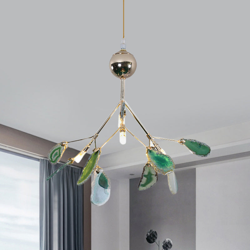 Modern Style Firefly Ceiling Pendant Lamp Agate 4/16 Lights Living Room Chandelier Lighting in Blue/Green 4 Green Clearhalo 'Ceiling Lights' 'Chandeliers' 'Modern Chandeliers' 'Modern' Lighting' 771911