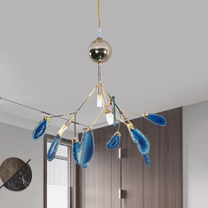 Modern Style Firefly Ceiling Pendant Lamp Agate 4/16 Lights Living Room Chandelier Lighting in Blue/Green 4 Blue Clearhalo 'Ceiling Lights' 'Chandeliers' 'Modern Chandeliers' 'Modern' Lighting' 771916