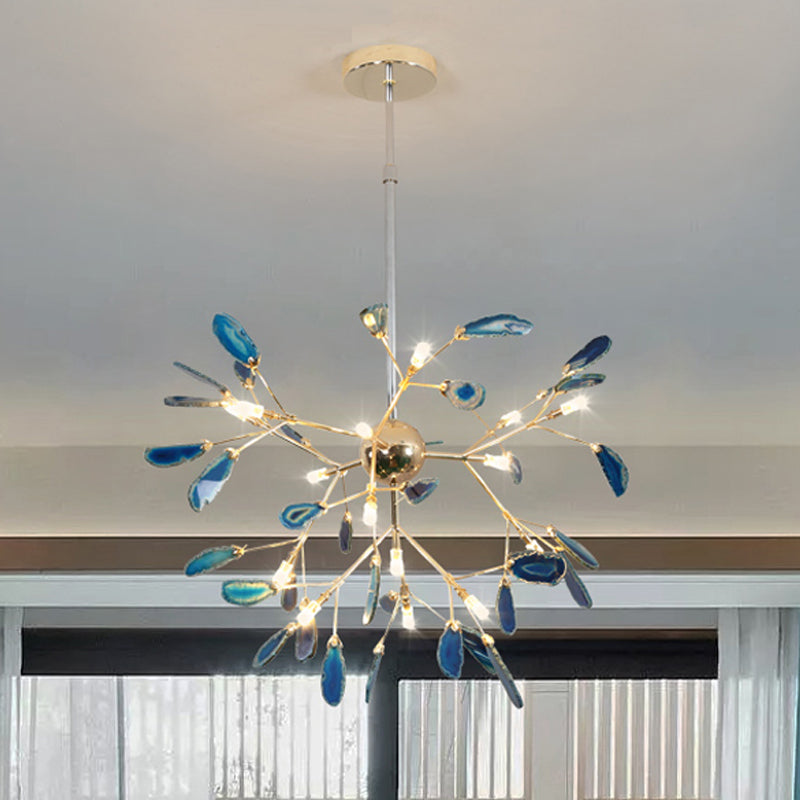 Modern Style Firefly Ceiling Pendant Lamp Agate 4/16 Lights Living Room Chandelier Lighting in Blue/Green 16 Blue Clearhalo 'Ceiling Lights' 'Chandeliers' 'Modern Chandeliers' 'Modern' Lighting' 771929