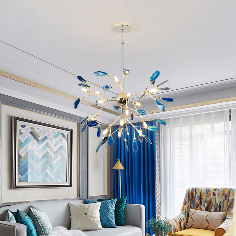 Modern Style Firefly Ceiling Pendant Lamp Agate 4/16 Lights Living Room Chandelier Lighting in Blue/Green Clearhalo 'Ceiling Lights' 'Chandeliers' 'Modern Chandeliers' 'Modern' Lighting' 771931