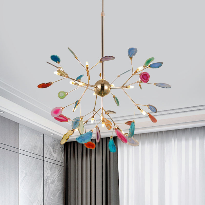 Modern Style Firefly Ceiling Pendant Lamp Agate 4/16 Lights Living Room Chandelier Lighting in Blue/Green 16 Red-Blue-Green Clearhalo 'Ceiling Lights' 'Chandeliers' 'Modern Chandeliers' 'Modern' Lighting' 771933