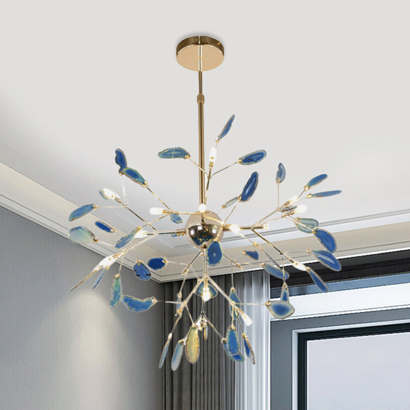 Modern Style Firefly Ceiling Pendant Lamp Agate 4/16 Lights Living Room Chandelier Lighting in Blue/Green 20 Blue Clearhalo 'Ceiling Lights' 'Chandeliers' 'Modern Chandeliers' 'Modern' Lighting' 771942