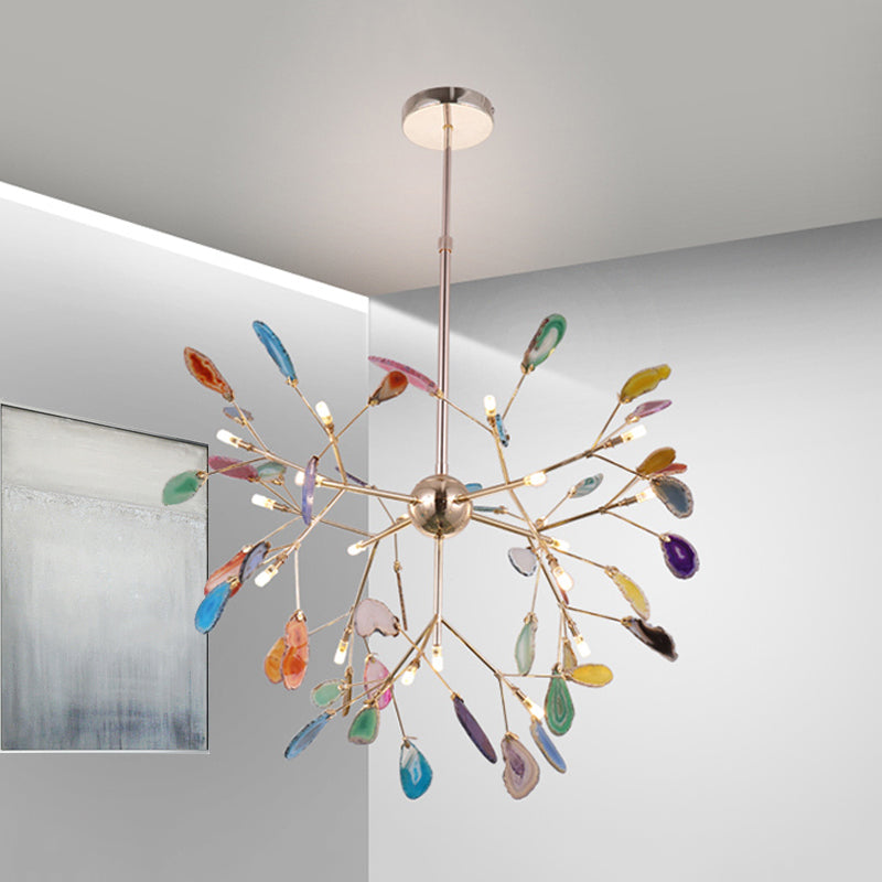 Modern Style Firefly Ceiling Pendant Lamp Agate 4/16 Lights Living Room Chandelier Lighting in Blue/Green 20 Red-Blue-Green Clearhalo 'Ceiling Lights' 'Chandeliers' 'Modern Chandeliers' 'Modern' Lighting' 771946